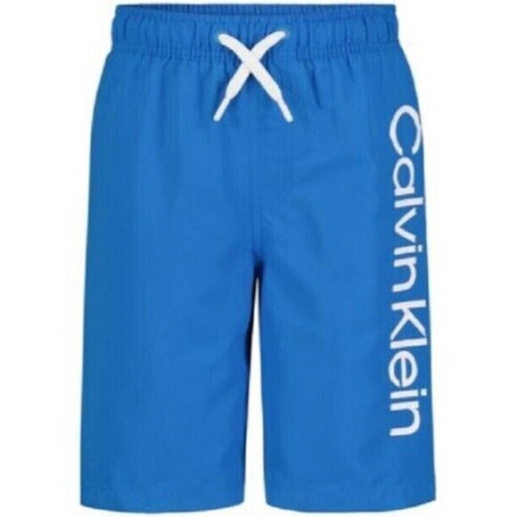 Calvin Klein Big Boys Logo Swim Trunks Neon Blue Size Medium 10-12 - Picture 1 of 6